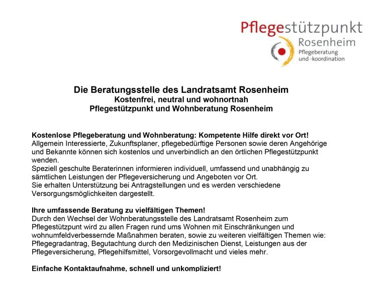 Kostenfrei, neutral und wohnortnah - Pflegestützpunkt und Wohnberatung Rosenheim